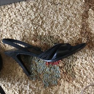 Black sling back heeled sandals
